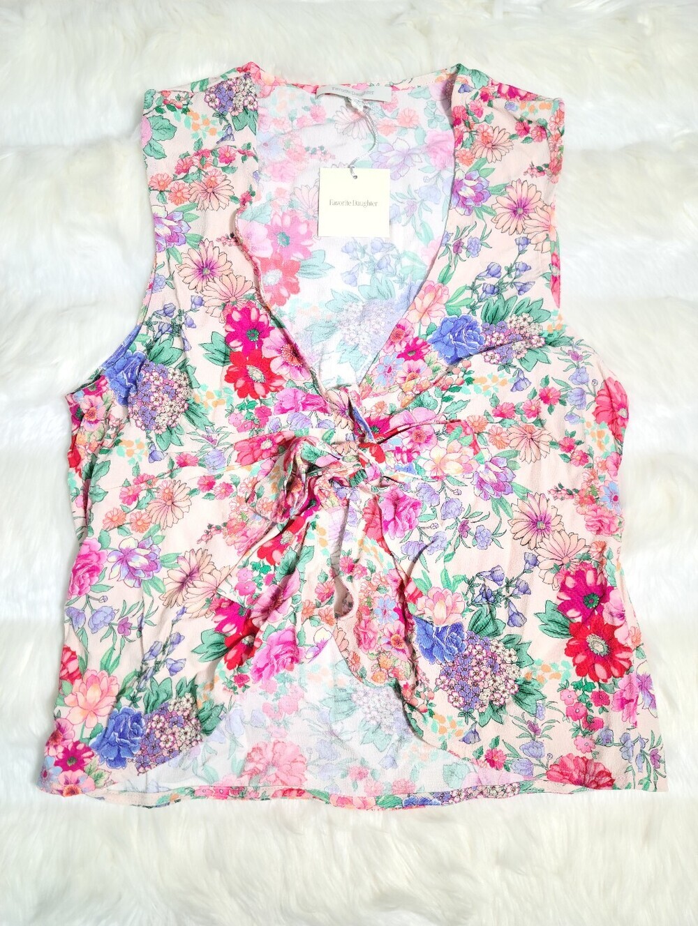 Favorite Daughter The Gwen Top Pink Sand Multi Floral Print Women Medium NEW